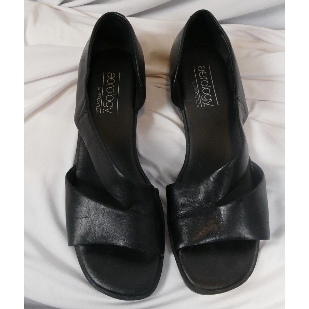 Aerology by Aerosoles Lindsey Sandals Womens 9M Black Leather Slingback